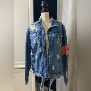 JAFFARY Destroyed Denim Trucker Jacket - Men’s XL